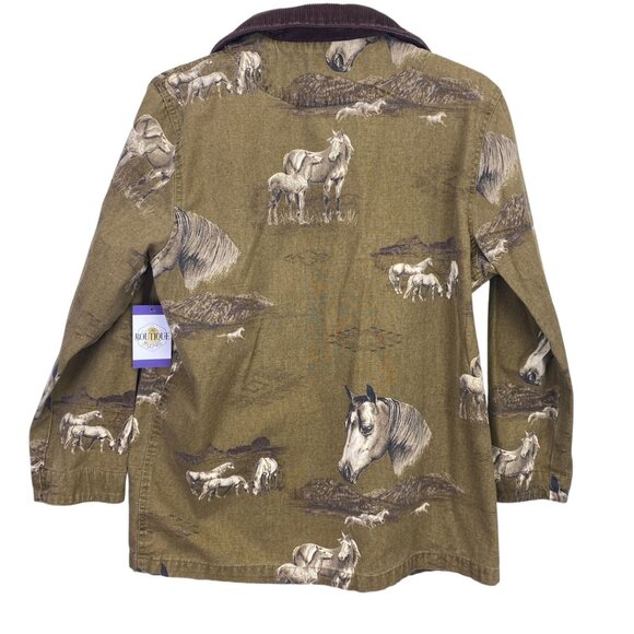 Bit & Bridle Womens L Chore Barn Jacket Brown Horse AOP Corduroy Trim Equestrian - Picture 11 of 16
